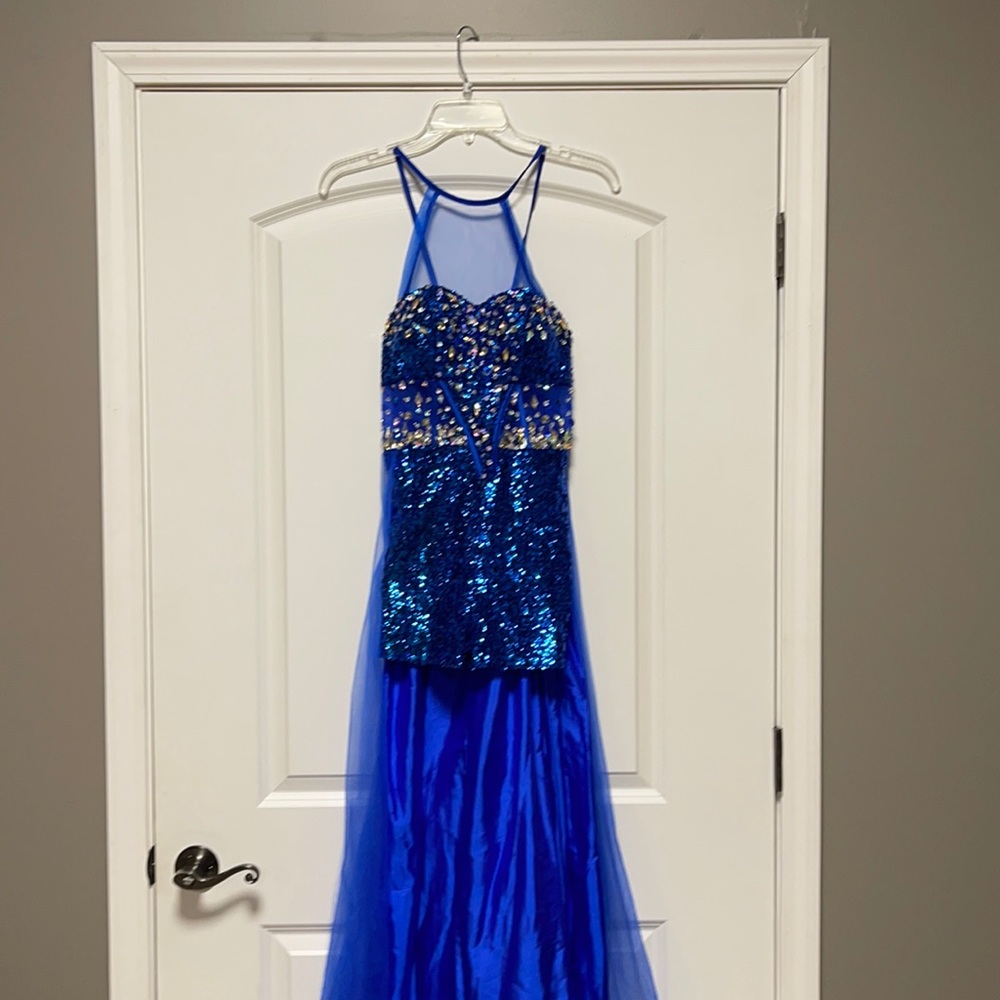 Princess Collection romper with attached overskirt royal blue